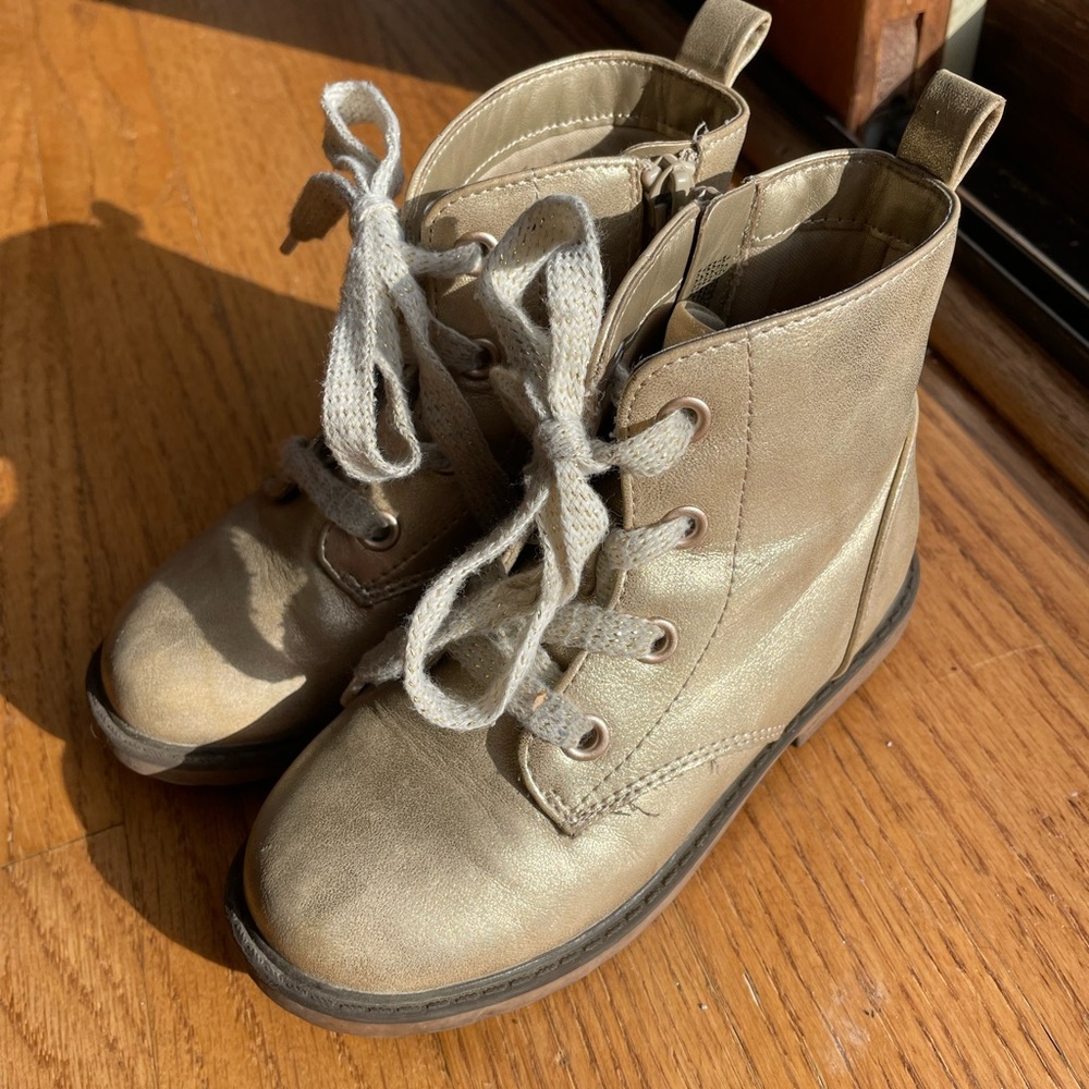 Cat & Jack Toddler Girl Gold Lace-Up Ankle Boots Size 10